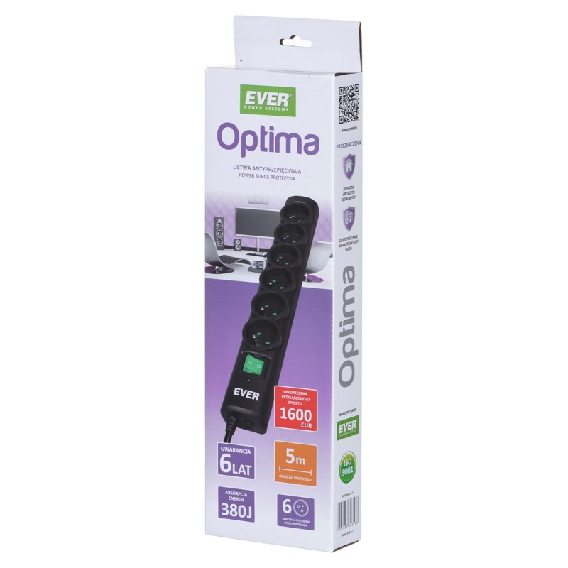 Ever Optima 5m Black 6 AC outlet(s) 250 V Ever Optima 5m Black 6 AC outlet(s) 250 V