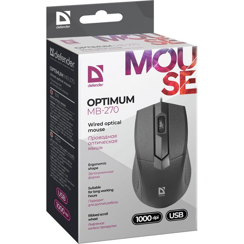 Defender Optimum MB-270 mouse Office Right-hand USB Type-A Optical 1000 DPI Defender Optimum MB-270 mouse Office Right-hand USB Type-A Optical 1000 DPI