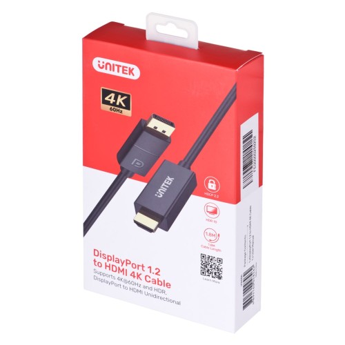 UNITEK CABLE DisplayPort 1.2, HDMI, 4K@60HZ, 1,8M, V1608A UNITEK CABLE DisplayPort 1.2, HDMI, 4K@60HZ, 1,8M, V1608A