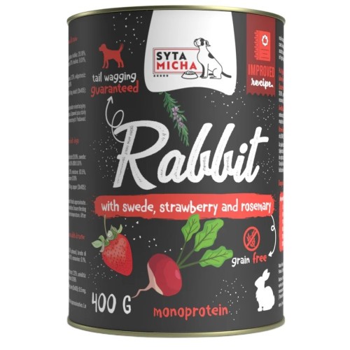 SYTA MICHA Chef Rabbit with turnip, strawberry and rosemary - wet dog food - 400g SYTA MICHA Chef Rabbit with turnip, strawberry and rosemary - wet dog food - 400g