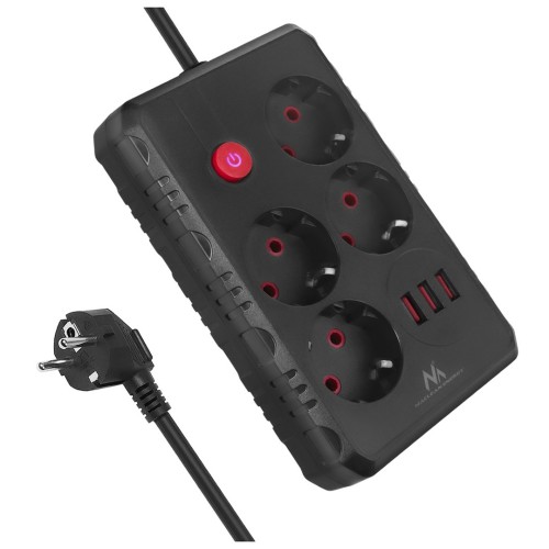 Maclean power strip, 4-socket extension cable + 3xUSB, 110-240V AC 50/60Hz, 2.1A max 2500W, 3m, black, MCE393 B Maclean power strip, 4-socket extension cable + 3xUSB, 110-240V AC 50/60Hz, 2.1A max 2500W, 3m, black, MCE393 B