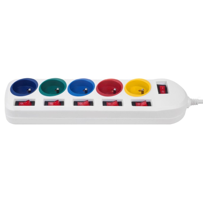 Maclean power strip, 5 socket extension cable, with switches, 250VAC/10A, 1.5m, MCE204 M/W Maclean power strip, 5 socket extension cable, with switches, 250VAC/10A, 1.5m, MCE204 M/W
