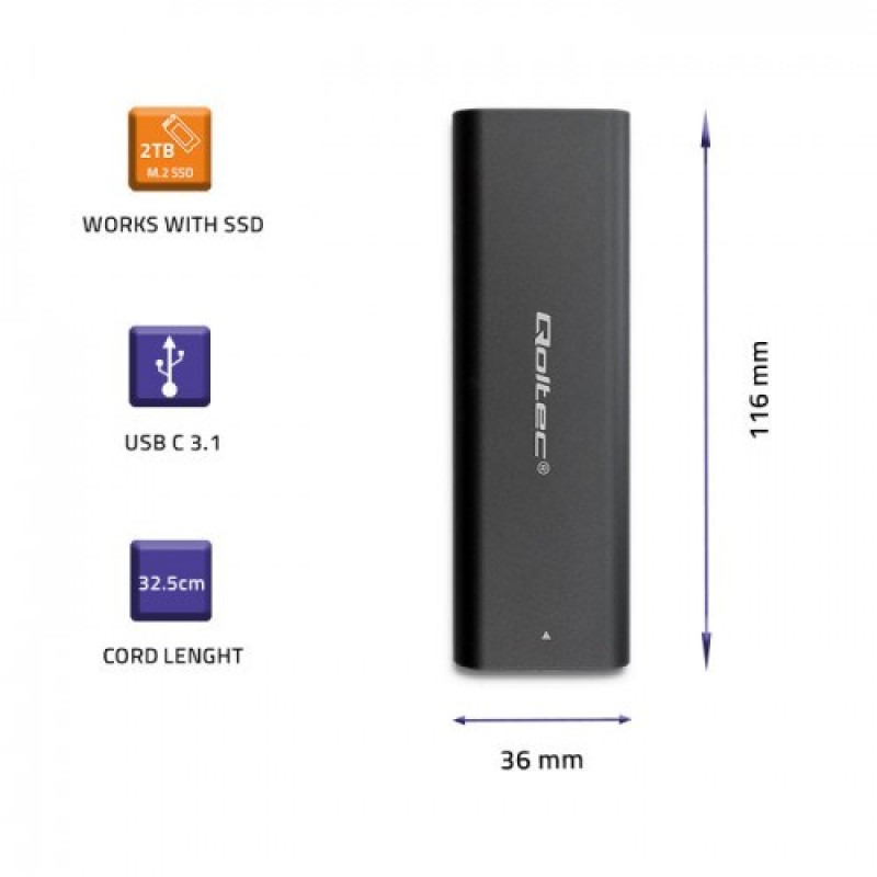 Qoltec 50312 storage drive enclosure SSD enclosure Black M.2 Qoltec 50312 storage drive enclosure SSD enclosure Black M.2