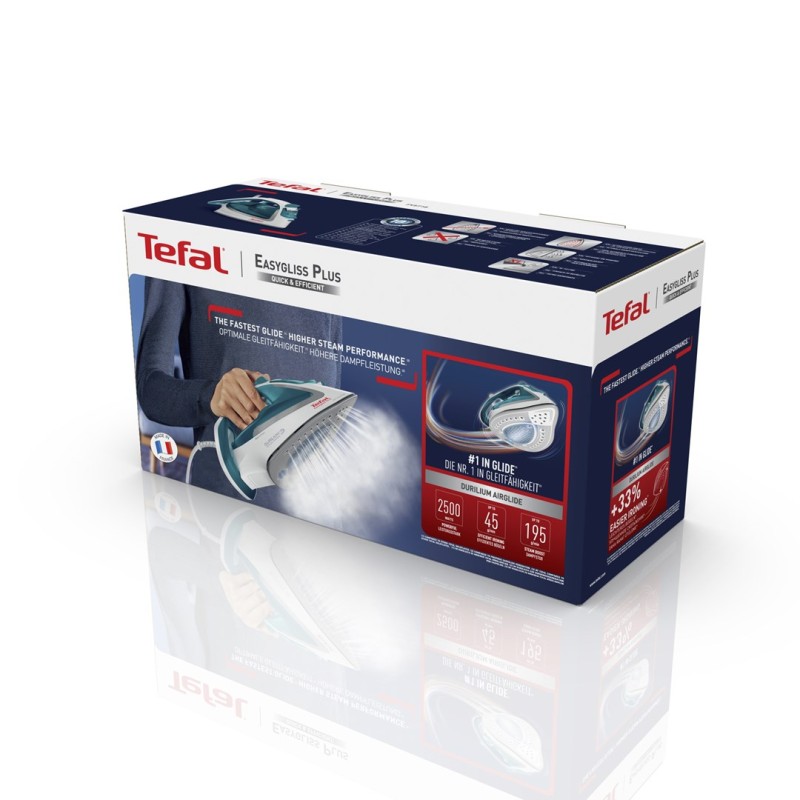 Tefal EasyGliss Plus FV5718 iron Dry & Steam iron Durilium soleplate 2400 W Turquoise, White Tefal EasyGliss Plus FV5718 iron Dry & Steam iron Durilium soleplate 2400 W Turquoise, White