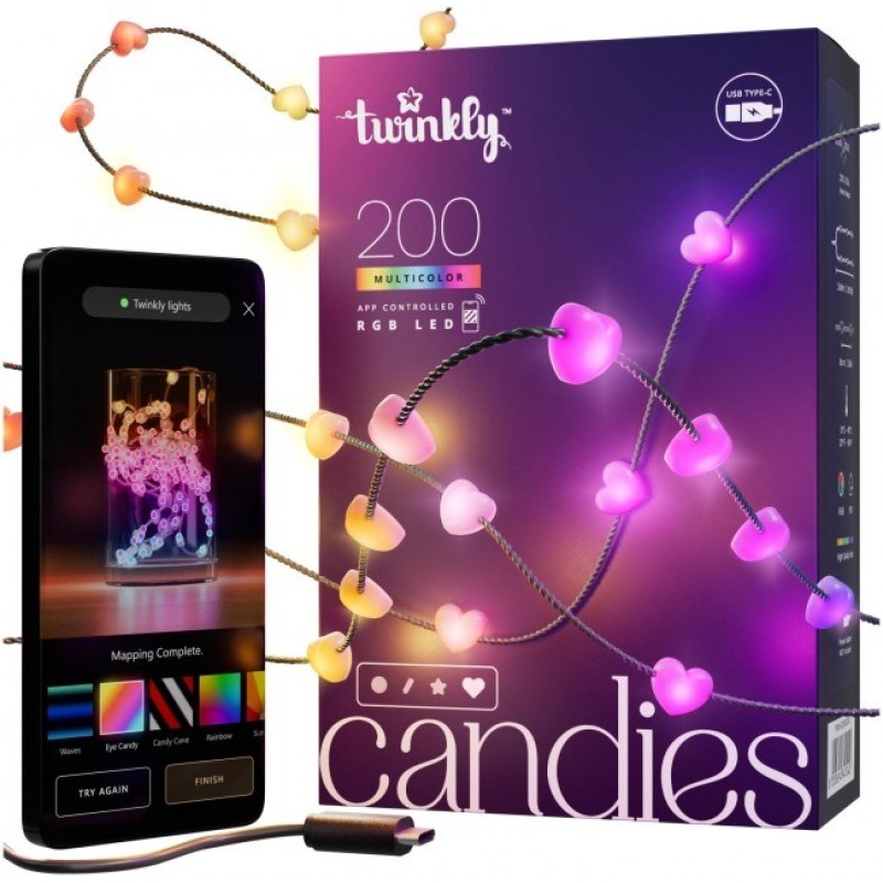 Twinkly Candies LED Christmas tree lights TWKH200RGB-G 6 m 200 lights Twinkly Candies LED Christmas tree lights TWKH200RGB-G 6 m 200 lights