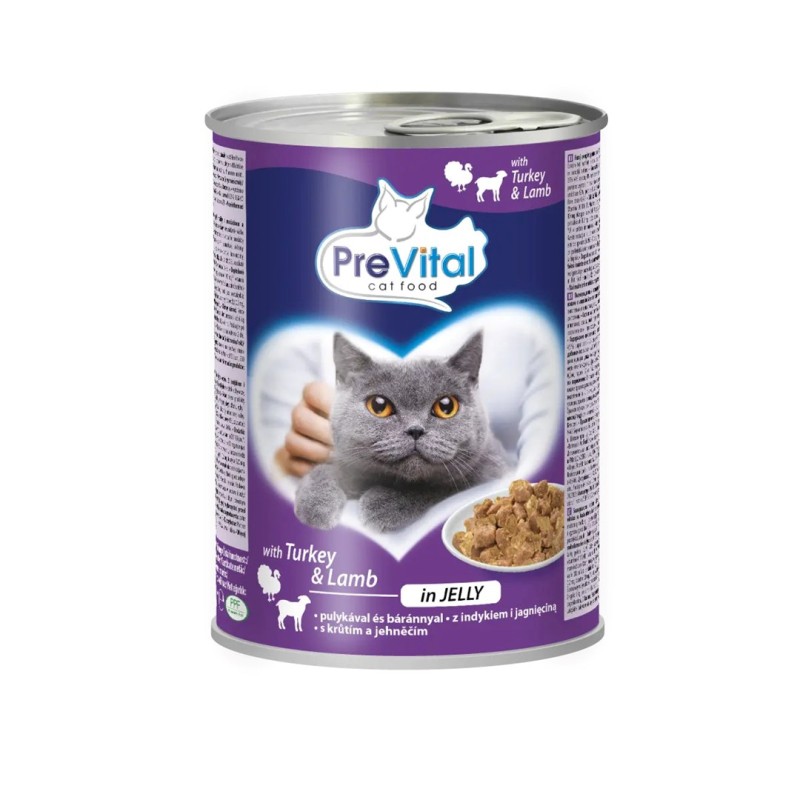 PREVITAL Cat Food with lamb and turkey in jelly - wet food for cats - 415g PREVITAL Cat Food with lamb and turkey in jelly - wet food for cats - 415g