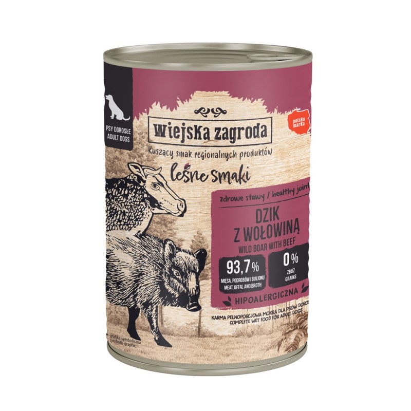 WIEJSKA ZAGRODA Forest Flavours Wild boar with beef - wet dog food - 400g