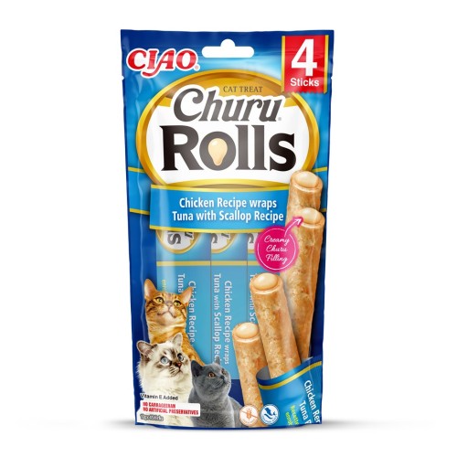 INABA Churu Rolls Chicken recipe wraps Tuna with scallop recipe - cat treats - 4x10 g INABA Churu Rolls Chicken recipe wraps Tuna with scallop recipe - cat treats - 4x10 g