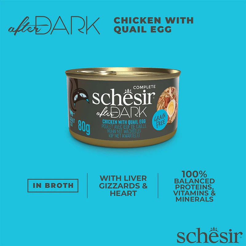 SCHESIR After Dark Chicken fillet with quail egg in broth - wet cat food - 80g SCHESIR After Dark Chicken fillet with quail egg in broth - wet cat food - 80g