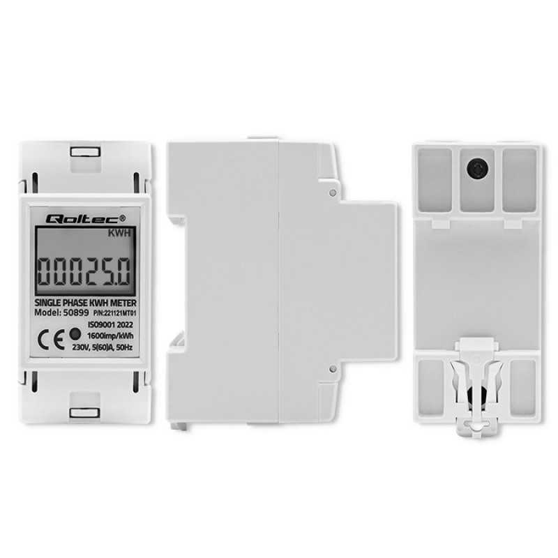 Qoltec 50899 Single phase electronic energy consumption meter | 230 V | LCD | 2P | DIN rail Qoltec 50899 Single phase electronic energy consumption meter | 230 V | LCD | 2P | DIN rail