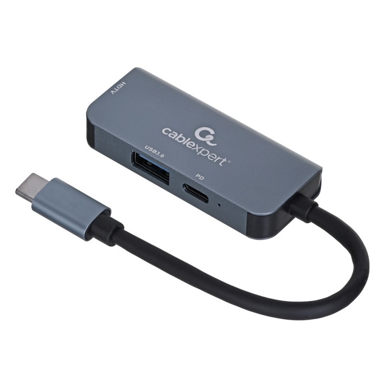 Gembird A-CM-COMBO3-02 USB Type-C 3-in-1 multi-port adapter (USB port + HDMI + PD), silver Gembird A-CM-COMBO3-02 USB Type-C 3-in-1 multi-port adapter (USB port + HDMI + PD), silver