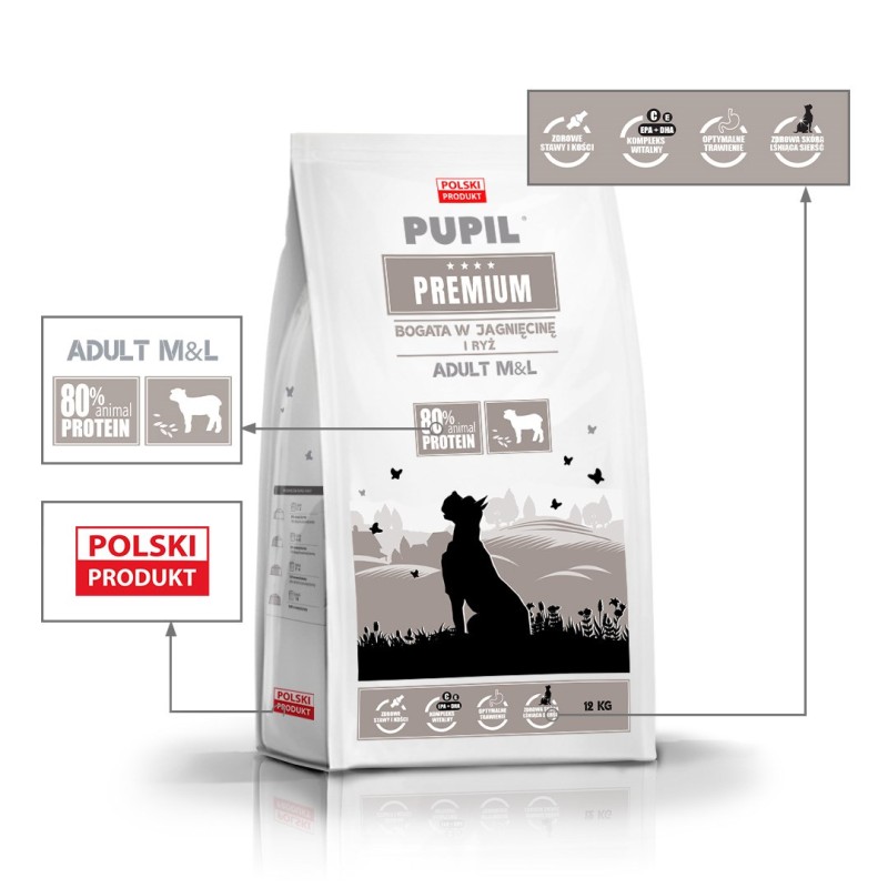 PUPIL Premium Medium and large breeds Rich in lamb and rice - dry dog food - 12kg PUPIL Premium Medium and large breeds Rich in lamb and rice - dry dog food - 12kg