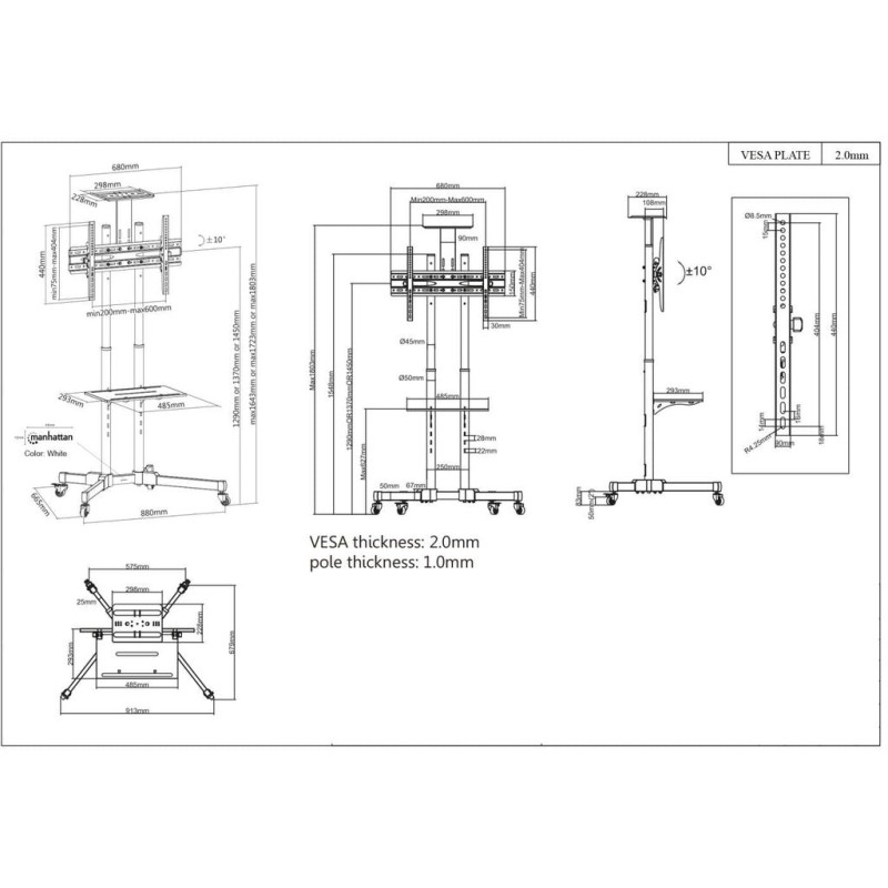 Manhattan TV & Monitor Mount, Trolley Stand, 1 screen, Screen Sizes: 37-65 Manhattan TV & Monitor Mount, Trolley Stand, 1 screen, Screen Sizes: 37-65