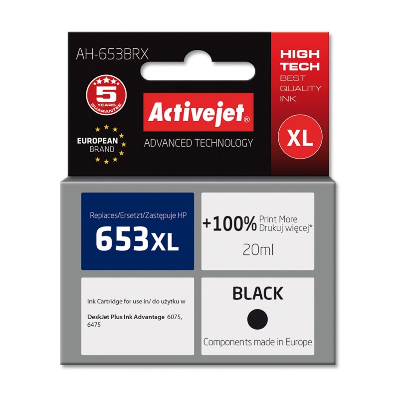 Activejet AH-653BRX ink (replacement for HP 653XL 3YM75AE; Premium; 720 pages; black) Activejet AH-653BRX ink (replacement for HP 653XL 3YM75AE; Premium; 720 pages; black)