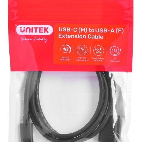 Cable adapter Unitek (C476BK-1M) USB-C (M) - USB-A (F) 10Gbps 60 W