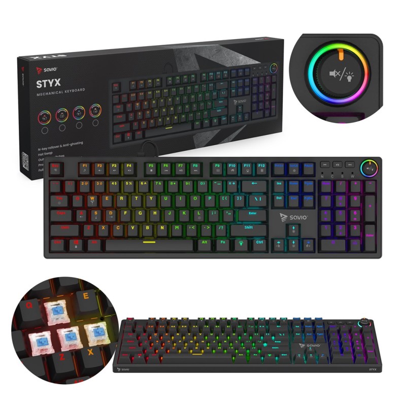Savio STYX Outemu Blue, Hot Swap, RGB keyboard Gaming Savio STYX Outemu Blue, Hot Swap, RGB keyboard Gaming