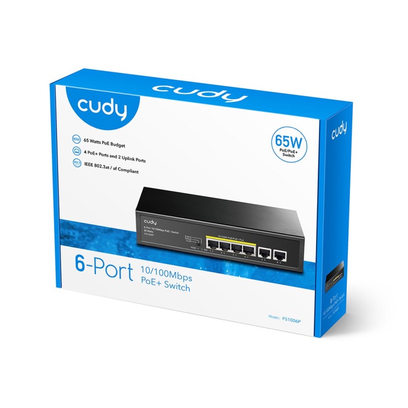 Cudy FS1006P network switch Fast Ethernet (10/100) Power over Ethernet (PoE) Black Cudy FS1006P network switch Fast Ethernet (10/100) Power over Ethernet (PoE) Black