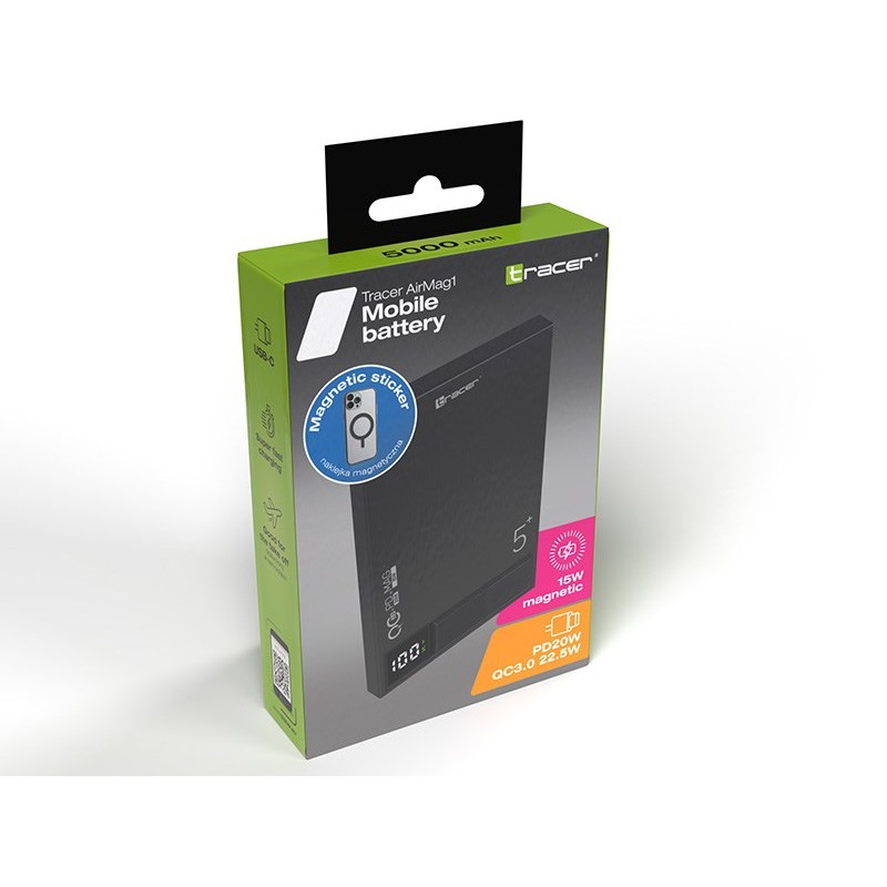 Tracer AirMag1 5000mAh PD20W+15W Mag, Black