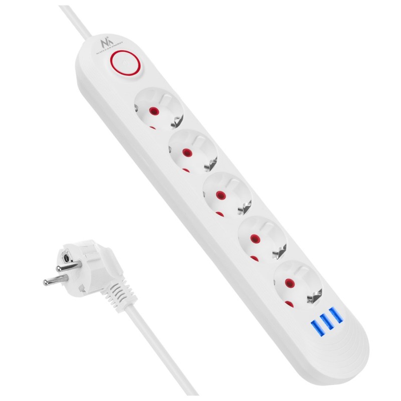 Maclean power strip, 5 socket extension + 3xUSB, 110-240V AC 50/60Hz, 2.1A max 2500W, 1.5m, white, MCE395 W Maclean power strip, 5 socket extension + 3xUSB, 110-240V AC 50/60Hz, 2.1A max 2500W, 1.5m, white, MCE395 W