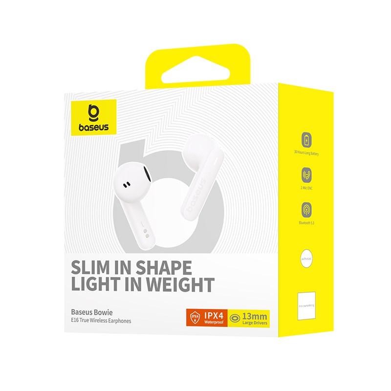Baseus Bowie E16 Headset True Wireless Earphones In-ear Calls/Music USB Type-C Bluetooth White Baseus Bowie E16 Headset True Wireless Earphones In-ear Calls/Music USB Type-C Bluetooth White