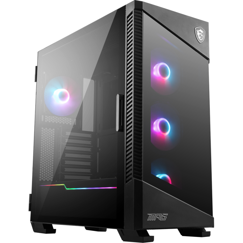 MSI MPG VELOX 100R Mid Tower Gaming Computer Case 'Black, 4x 120mm ARGB Fans, 1-6 ARGB Hub, ARGB light strip, USB Type-C, Tempered Glass, Center, E-ATX, ATX, mATX, mini-ITX'