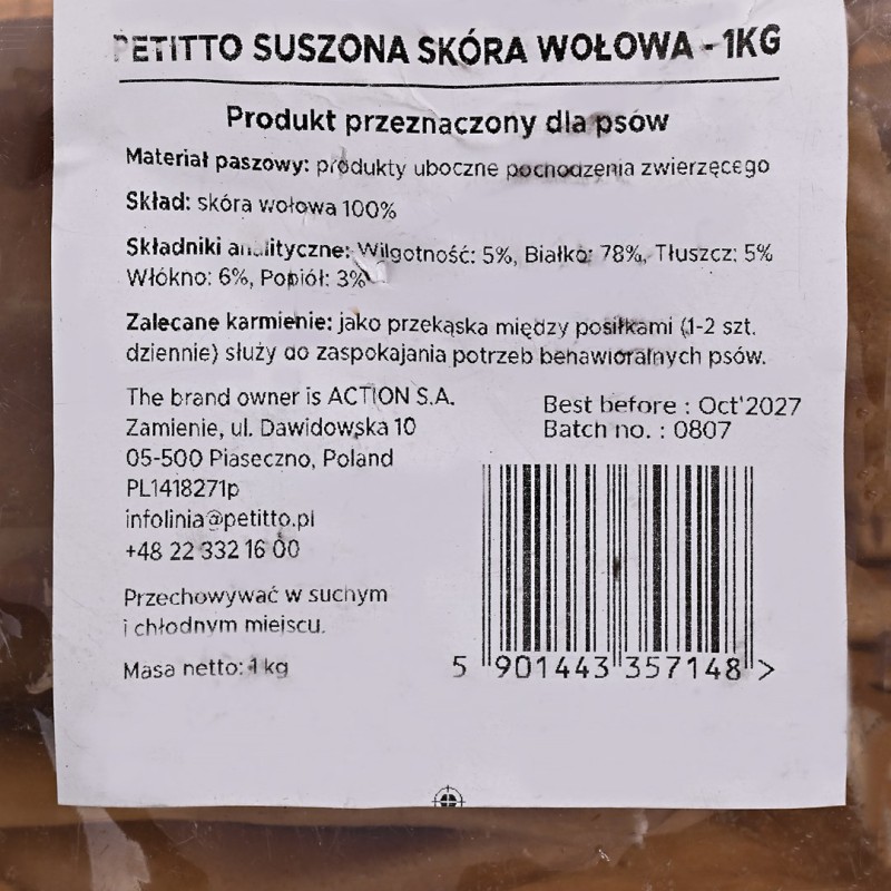 PETITTO Dried beef skin - dog treat - 1kg