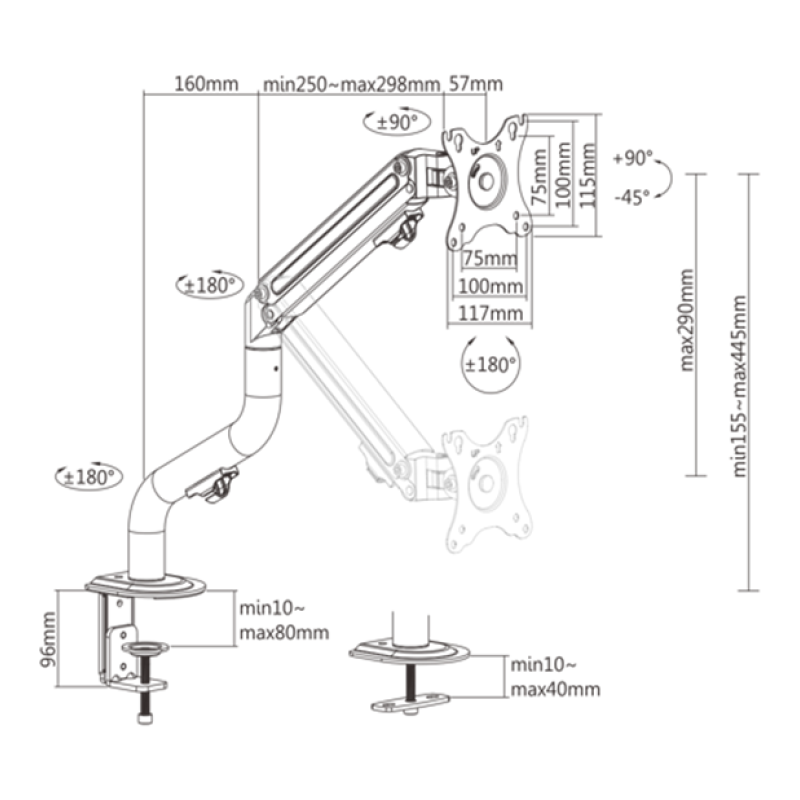 Gembird MA-DA1-02 Adjustable desk display mounting arm (tilting), 17”-32”, up to 8 kg Gembird MA-DA1-02 Adjustable desk display mounting arm (tilting), 17”-32”, up to 8 kg