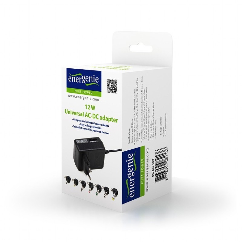 EnerGenie EG-MC-008 Universal AC-DC adapter, 12 W, Black EnerGenie EG-MC-008 Universal AC-DC adapter, 12 W, Black