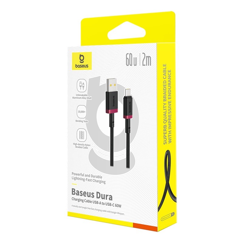 Baseus Dura USB Type A to Type C 60 W fast charging cable 2 m Black, Red Baseus Dura USB Type A to Type C 60 W fast charging cable 2 m Black, Red