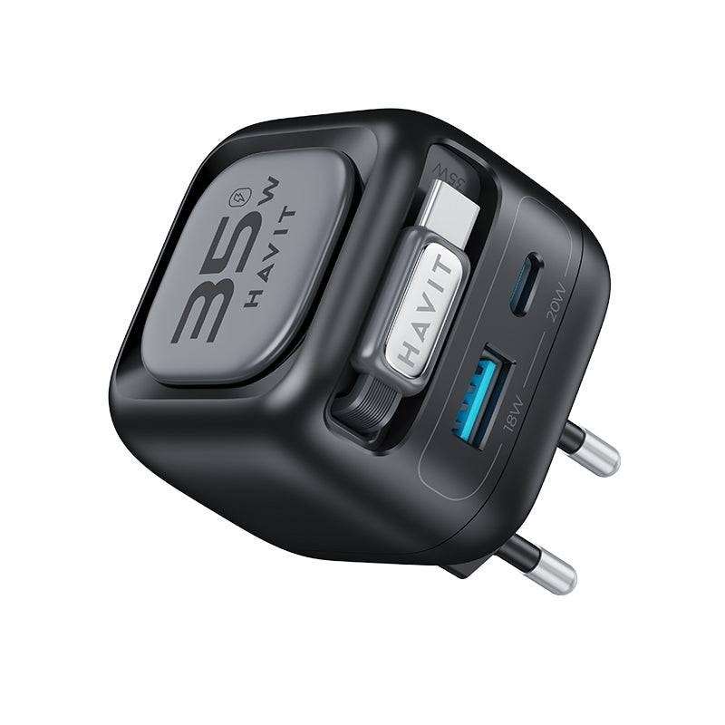 Havit UC250 A-EU - GaN travel charger with extendable cable (black) Havit UC250 A-EU - GaN travel charger with extendable cable (black)