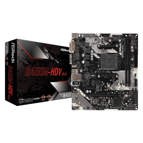 Asrock B450M-HDV R4.0 AMD B450 Socket AM4 micro ATX Asrock B450M-HDV R4.0 AMD B450 Socket AM4 micro ATX