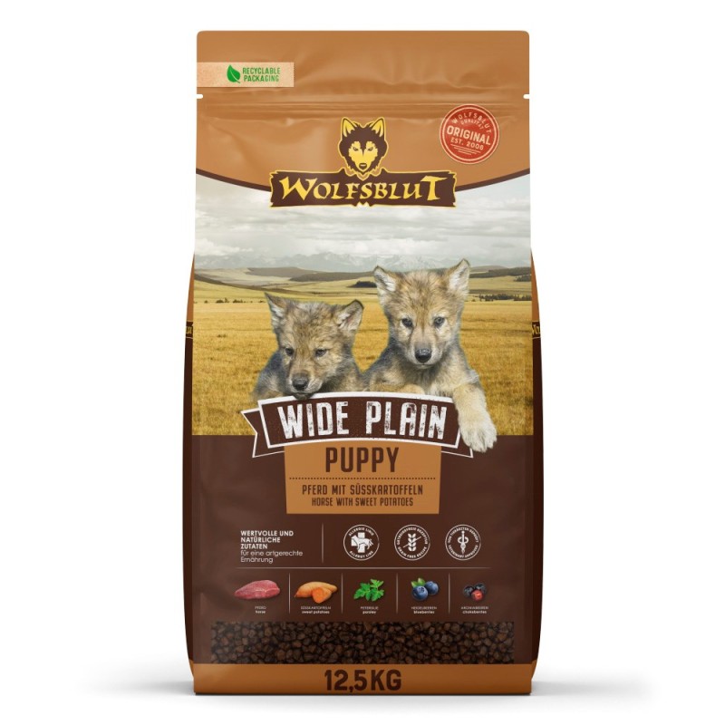 WOLFSBLUT Wide Plain Puppy Horse with sweet potatoes - dry dog food - 12,5kg
