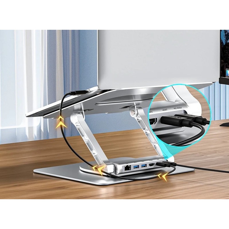 Adjustable laptop stand + USB-C HDMI hub Unitek D1109B01 PD 100W Adjustable laptop stand + USB-C HDMI hub Unitek D1109B01 PD 100W