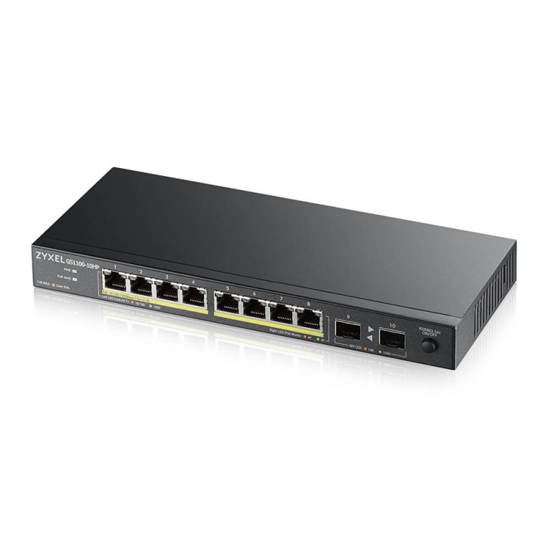 Zyxel GS1100-10HP v2 Unmanaged Gigabit Ethernet (10/100/1000) Power over Ethernet (PoE) Black Zyxel GS1100-10HP v2 Unmanaged Gigabit Ethernet (10/100/1000) Power over Ethernet (PoE) Black