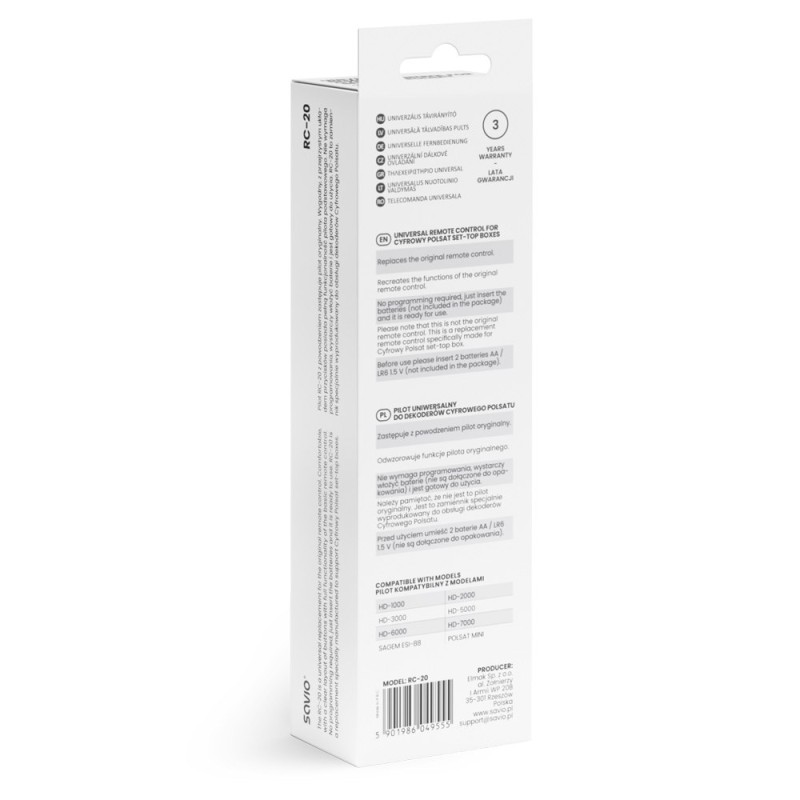 Savio RC-20 remote control IR Wireless DTV, TV Press buttons Savio RC-20 remote control IR Wireless DTV, TV Press buttons