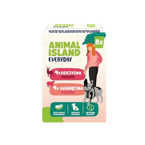 ANIMAL ISLAND Everyday pasztet, saszetka pies 8 szt; 150g x 4 szt dziczyzna, 150g x 4 szt jagnięcina ANIMAL ISLAND Everyday pasztet, saszetka pies 8 szt; 150g x 4 szt dziczyzna, 150g x 4 szt jagnięcina