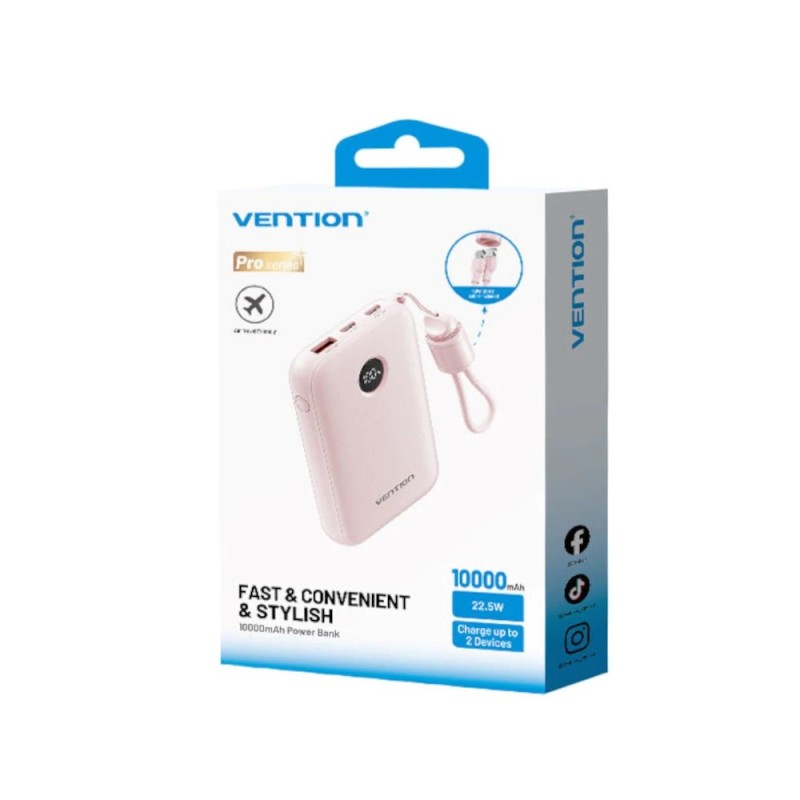 Vention 10000mAh Powerbank 2xUSB-C 1xUSB-A 22.5W, pink Vention 10000mAh Powerbank 2xUSB-C 1xUSB-A 22.5W, pink