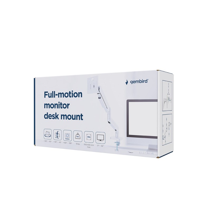 Gembird MA-DA1-04 Full-motion desk display mounting arm, 17”-32”, white Gembird MA-DA1-04 Full-motion desk display mounting arm, 17”-32”, white
