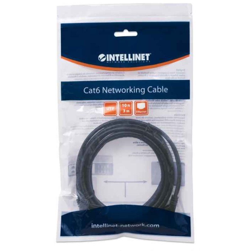 Intellinet Network Patch Cable, Cat6, 3m, Black, CCA, U/UTP, PVC, RJ45, Gold Plated Contacts, Snagless, Booted, Lifetime Warranty, Polybag Intellinet Network Patch Cable, Cat6, 3m, Black, CCA, U/UTP, PVC, RJ45, Gold Plated Contacts, Snagless, Booted, Lifetime Warranty, Polybag