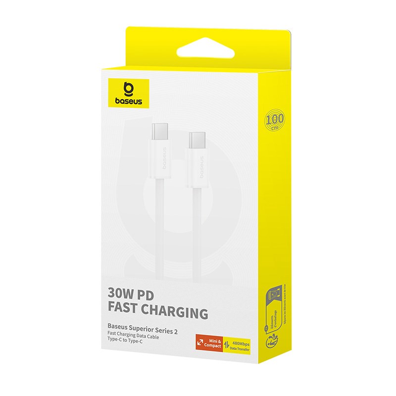 Baseus Superior USB C to USB C data cable 1 m 30 W White Baseus Superior USB C to USB C data cable 1 m 30 W White