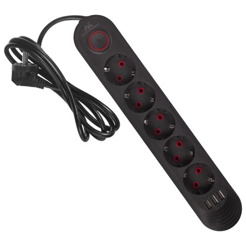 Maclean power strip, 5 socket extension cable + 3xUSB, 110-240V AC 50/60Hz, 2.1A max 2500W, 1.5m, black, MCE395 B Maclean power strip, 5 socket extension cable + 3xUSB, 110-240V AC 50/60Hz, 2.1A max 2500W, 1.5m, black, MCE395 B