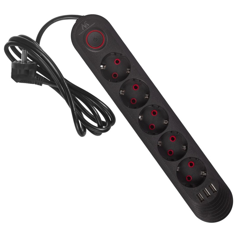 Maclean power strip, 5 socket extension cable + 3xUSB, 110-240V AC 50/60Hz, 2.1A max 2500W, 1.5m, black, MCE395 B Maclean power strip, 5 socket extension cable + 3xUSB, 110-240V AC 50/60Hz, 2.1A max 2500W, 1.5m, black, MCE395 B