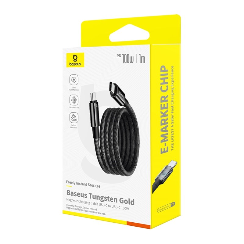 Baseus Tungsten Magnetic USB C to USB C fast charging cable 1 m 100 W Black Baseus Tungsten Magnetic USB C to USB C fast charging cable 1 m 100 W Black