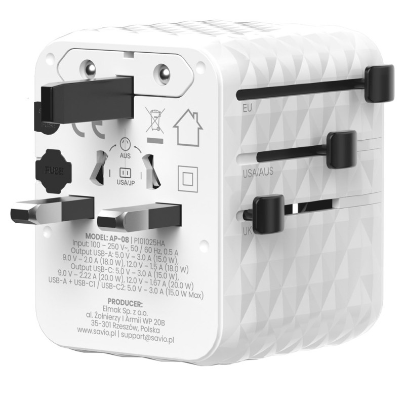 Savio AP-08 power adapter/inverter 20 W White