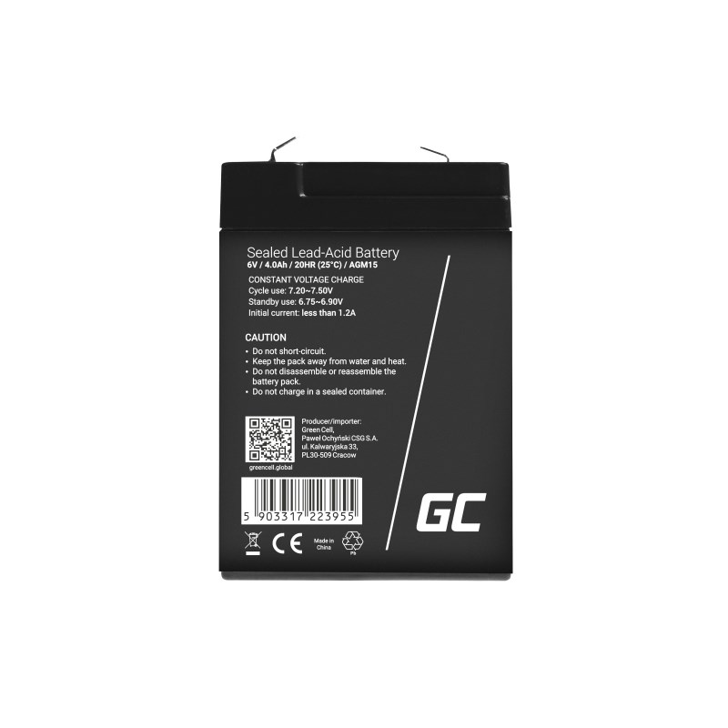 Green Cell AGM15 UPS battery Sealed Lead Acid (VRLA) 6 V 4 Ah Green Cell AGM15 UPS battery Sealed Lead Acid (VRLA) 6 V 4 Ah