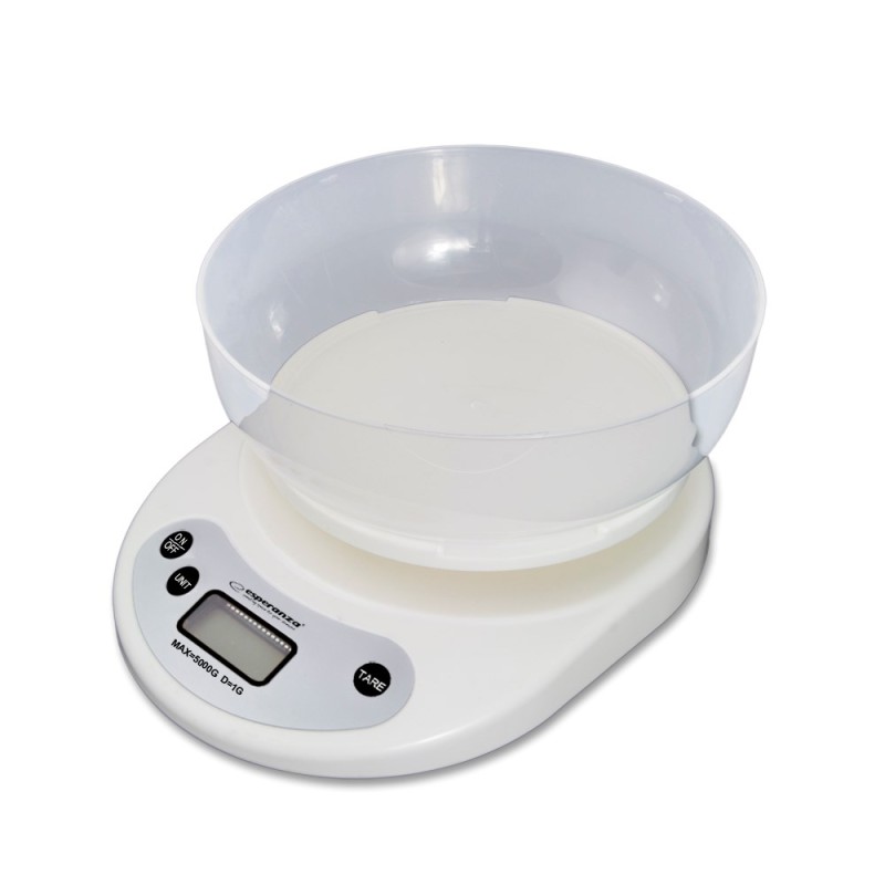 Esperanza EKS007 Kitchen scale with a bowl. White Electronic kitchen scale Esperanza EKS007 Kitchen scale with a bowl. White Electronic kitchen scale