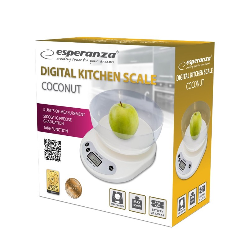Esperanza EKS007 Kitchen scale with a bowl. White Electronic kitchen scale Esperanza EKS007 Kitchen scale with a bowl. White Electronic kitchen scale