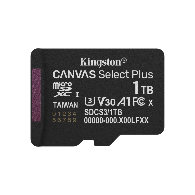 Kingston Technology 1TB micSDXC Canvas Select Plus Gen3 150R A1 Single Pack w/o ADP Kingston Technology 1TB micSDXC Canvas Select Plus Gen3 150R A1 Single Pack w/o ADP