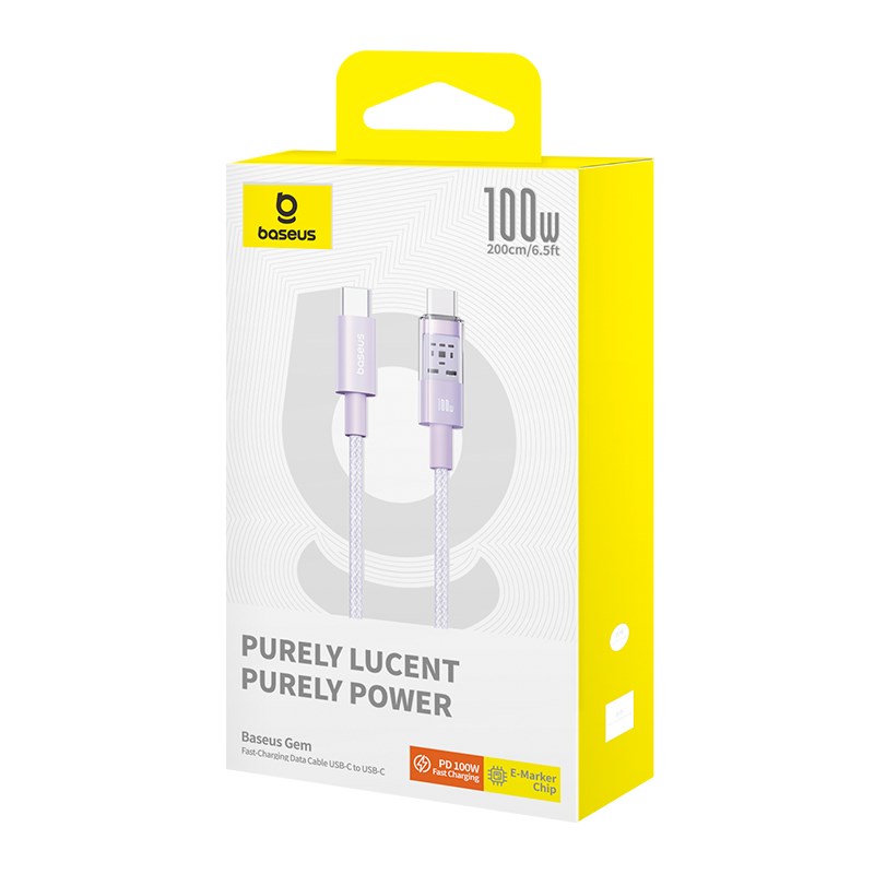 Baseus Gem USB C to USB C fast charging cable 2 m 100 W Purple Baseus Gem USB C to USB C fast charging cable 2 m 100 W Purple