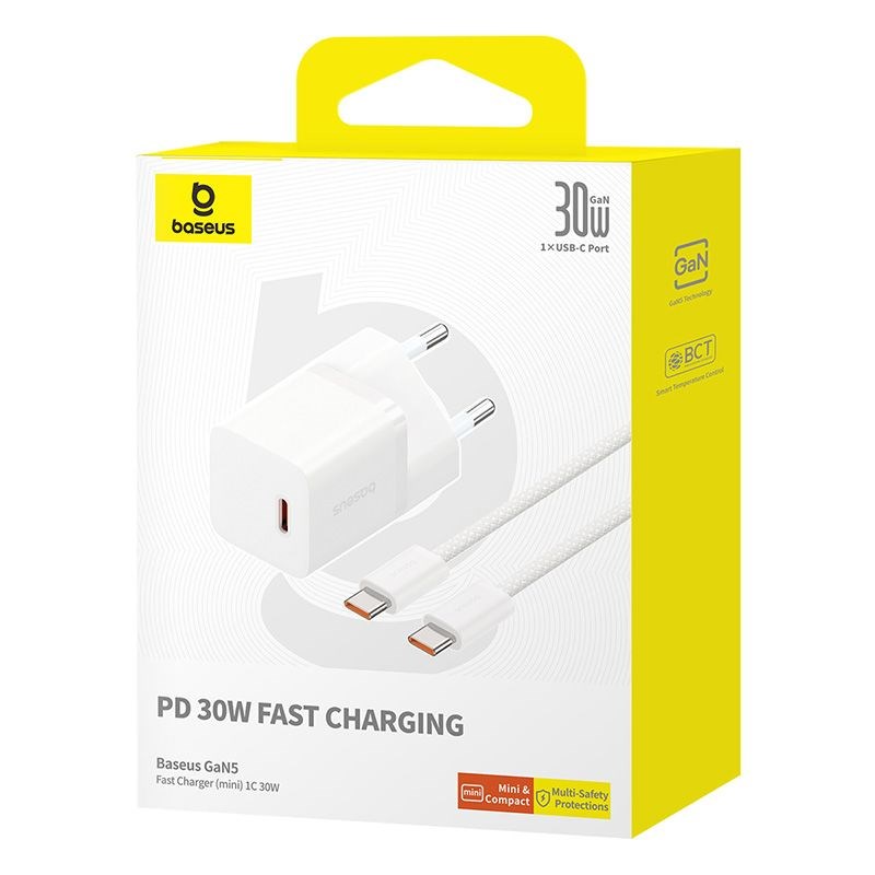 Baseus P10110902213-01 USB-C GaN5 mini 30W mains charger White Baseus P10110902213-01 USB-C GaN5 mini 30W mains charger White